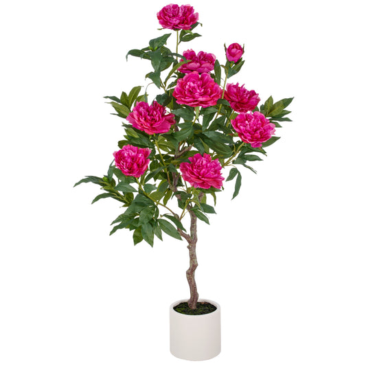 Peonien Hochstamm 120 cm Fuchsia künstliche Blume im cremefarbenen Kunststofftopf 17,5x17,5 cm