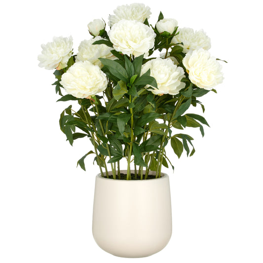 Peonien Arrangement 80cm Creme im Kunststofftopf 24x26cm Künstliche Blume Dekoration