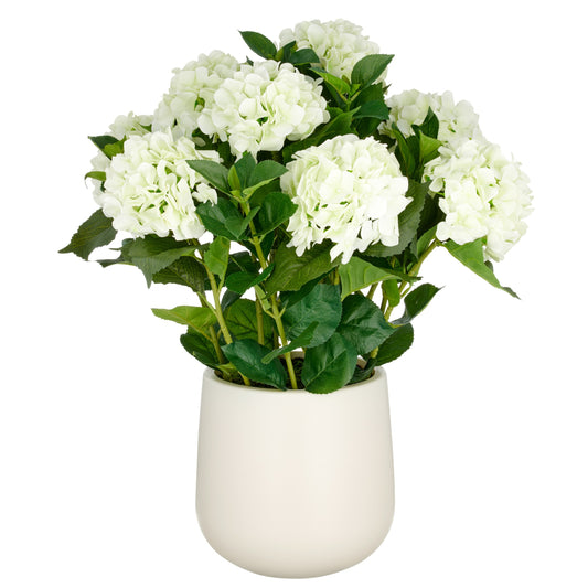 Hortensien Arrangement 70cm cremegrün Real Touch Kunstpflanze im Kunststofftopf 24x26cm