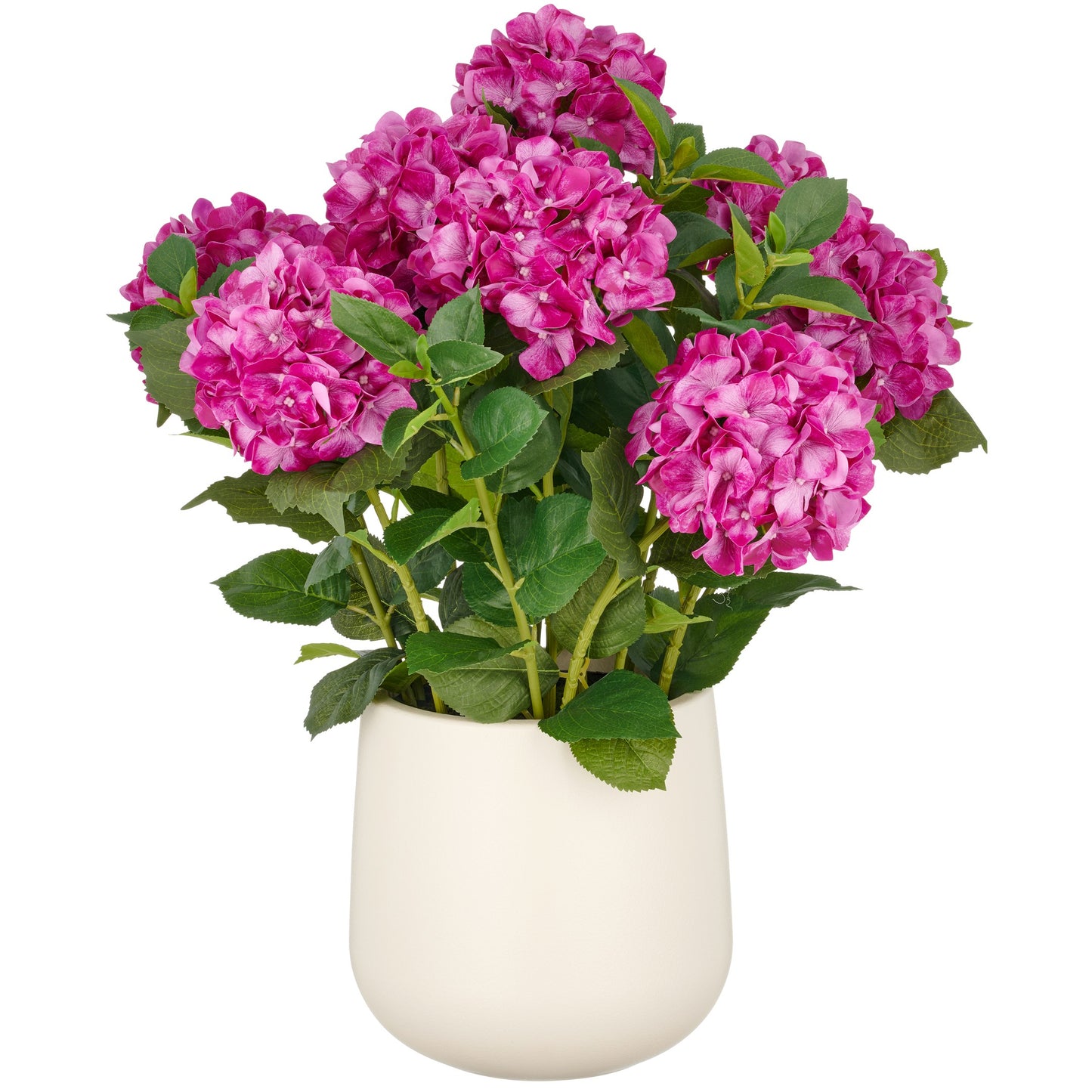 Hortensien Arrangement 70 cm lila Real Touch künstliche Blume mit Plastiktopf 24x26 cm creme
