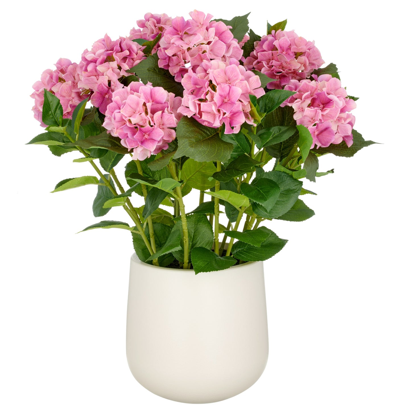 Hortensien Arrangement 70cm pink im cremefarbenen Kunststofftopf 24x26cm Kunstpflanze