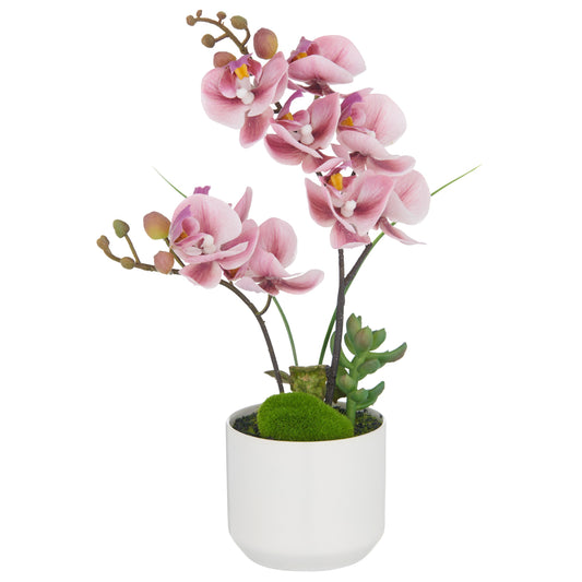 Phalaenopsis Kunstpflanze 30cm dunkelrosa im weißen Keramiktopf 8x7cm Real Touch