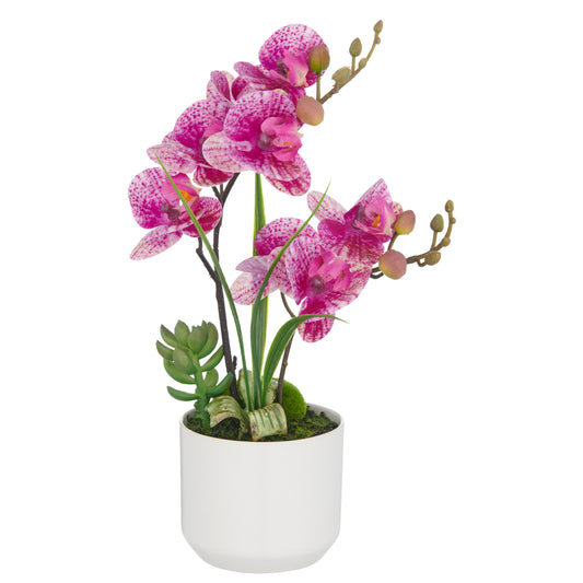 Phalaenopsis Kunstpflanze 30cm pink-creme im weißen Keramiktopf 8x7cm mit Real Touch Effekt