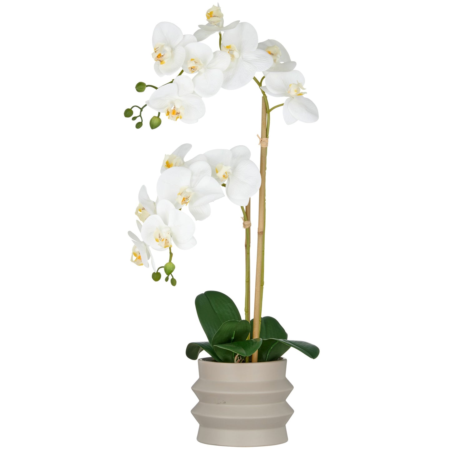 Phalaenopsis Weiß 60cm im sandfarbenen Keramiktopf 14x13cm Real Touch Kunstpflanze
