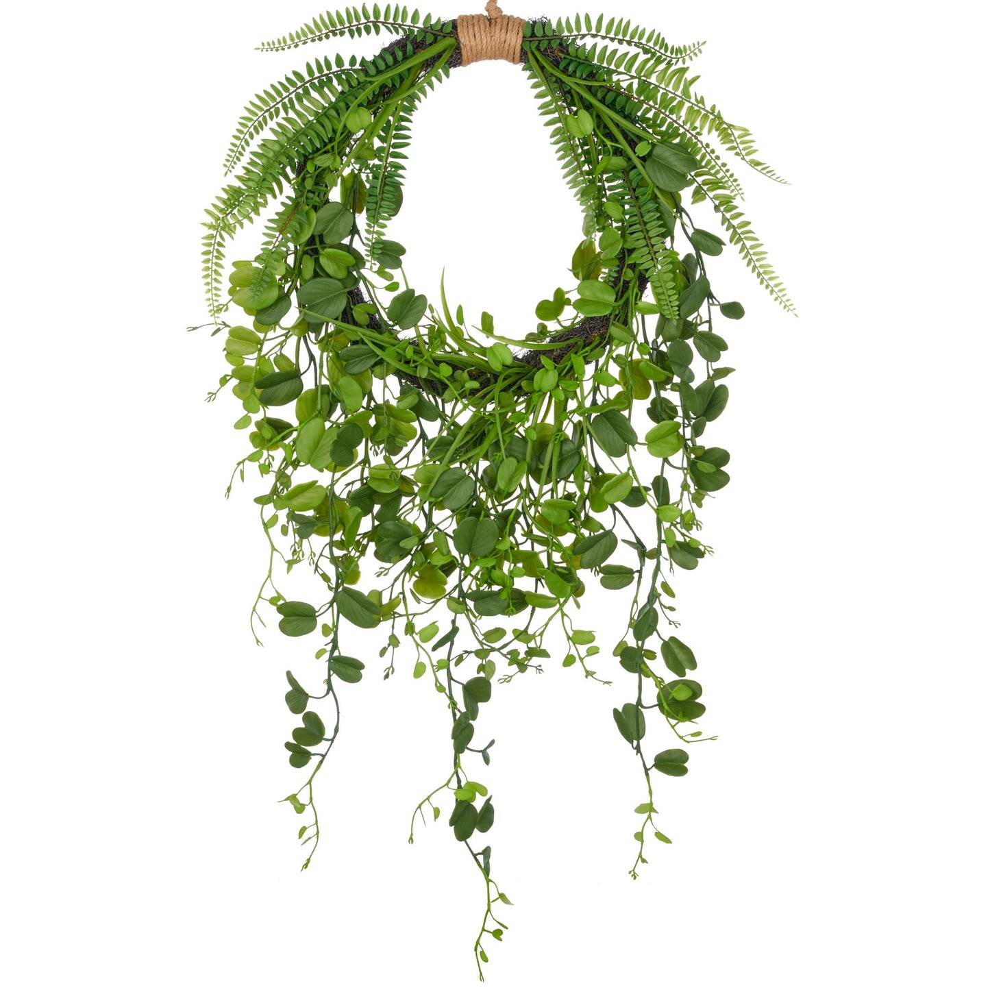 Mix Blätter Hängekranz Ø 45-90 cm, grün, Kunststoff, dekorativer Kunstpflanze Kranz für Wohnraum & Garten