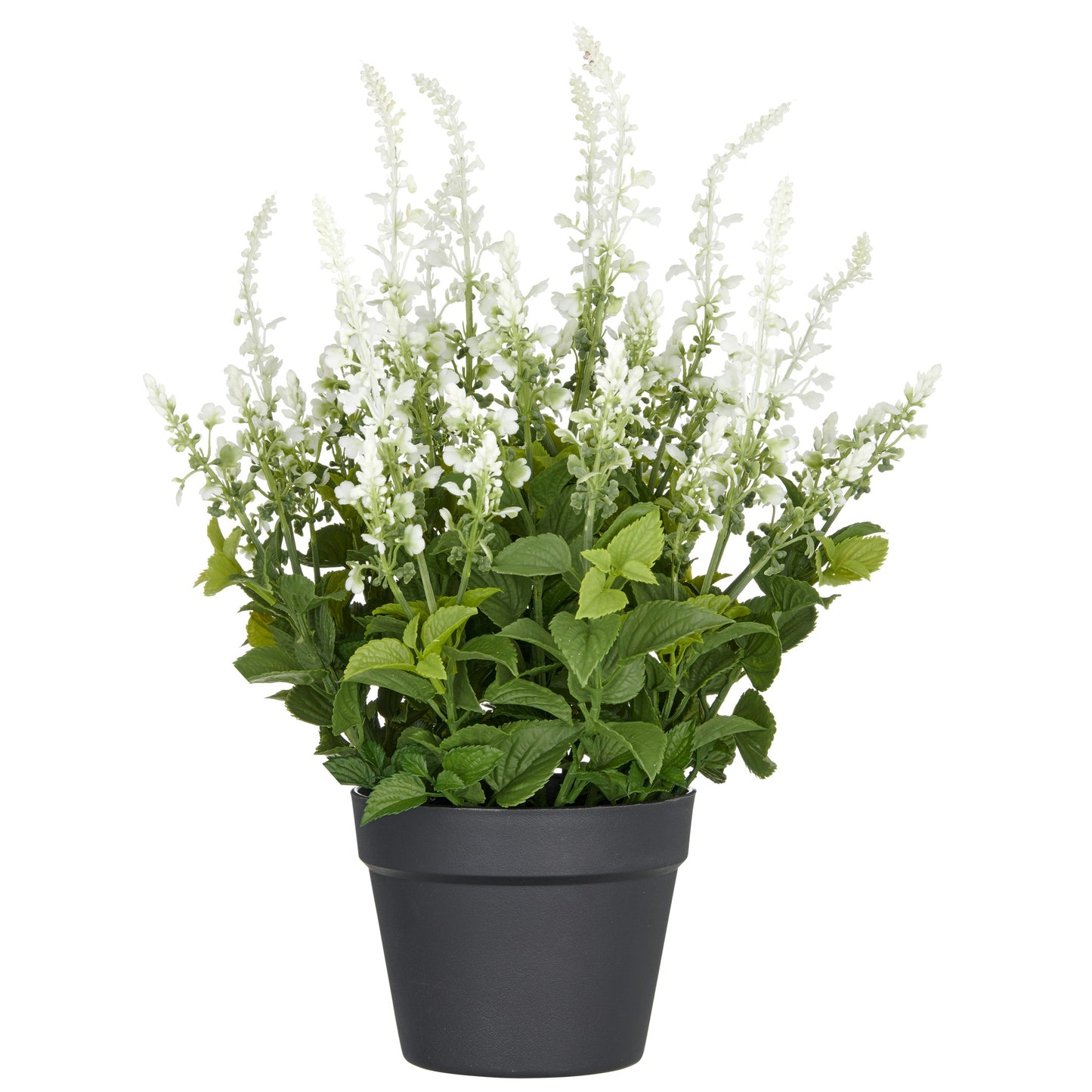 Kunstpflanze Salvia Superba XL Weiß 50cm im UV-beständigen Kunststofftopf 18x14cm