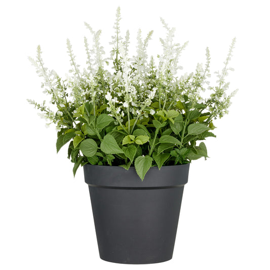 Salvia superba XXL künstliche Pflanze, 65 cm weiß, UV-beständig im Kunststofftopf 28x25 cm
