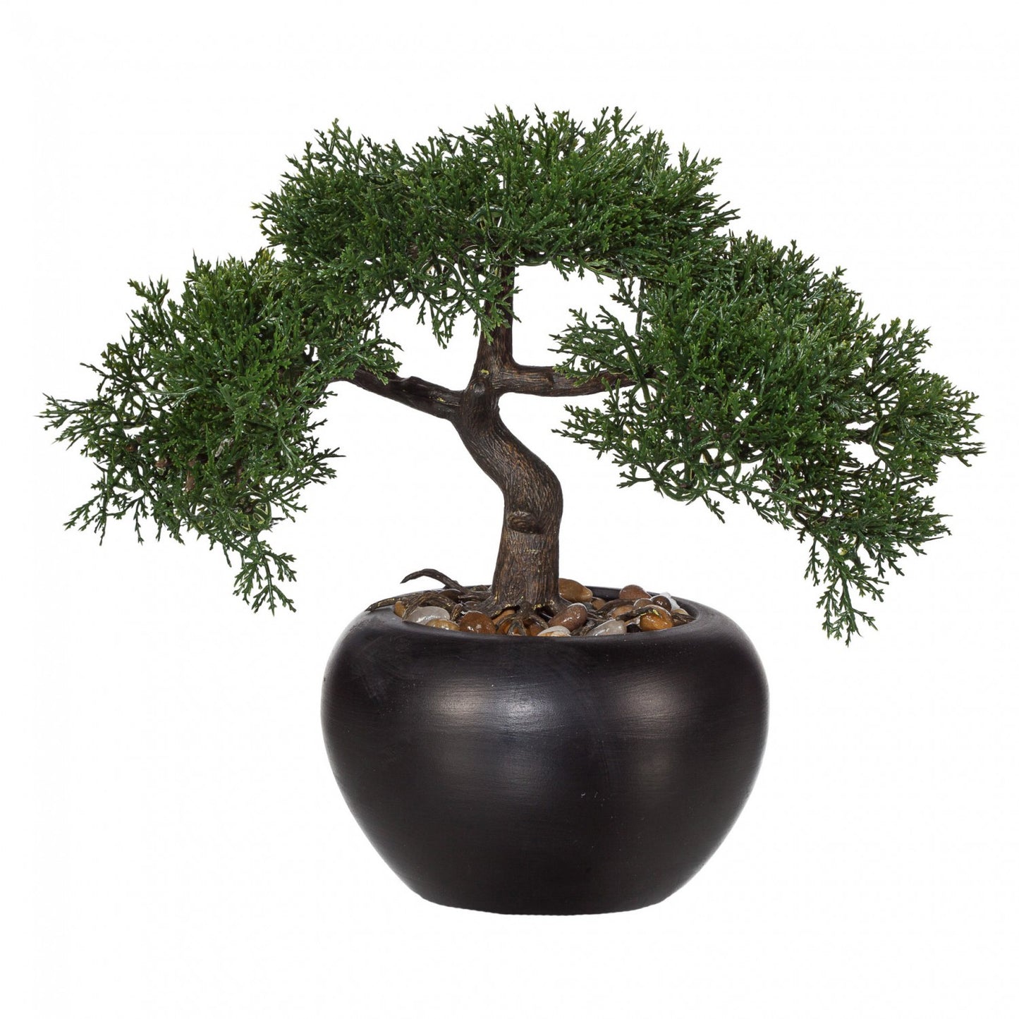Bonsai Zeder Kunstpflanze 26 cm mit schwarzem Keramiktopf und Kies – Exklusive Deko Haussorgfält günstig