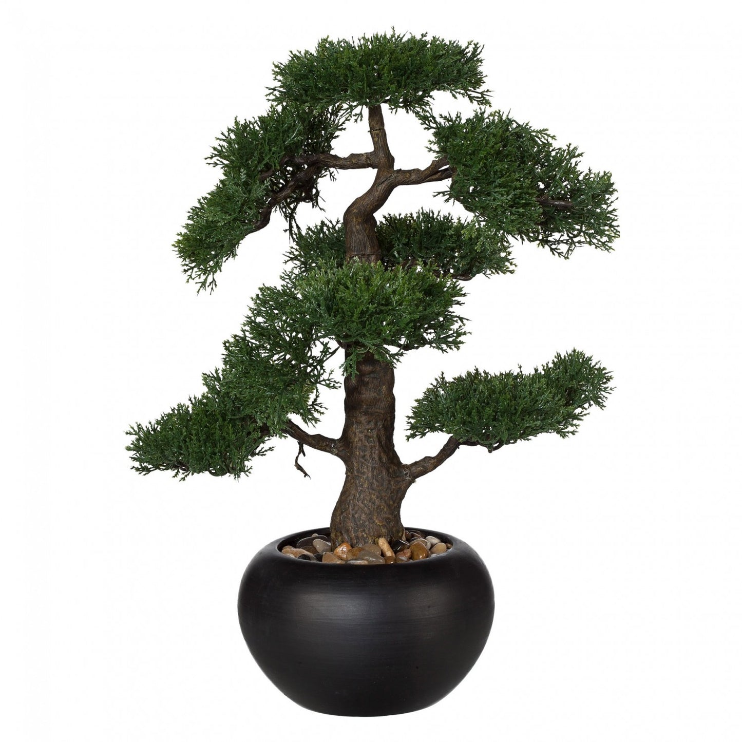 Kunstbonsai Zeder 48 cm im schwarzen Keramiktopf – Dekoration für Wohnung und Büro