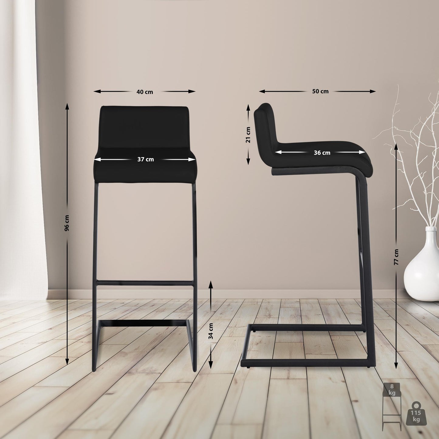 2er Set Barhocker Newport schwarzes Metallgestell