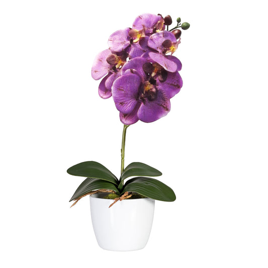 2er Set Phalaenopsis Orchideen 40 cm lila Kunstpflanze im eleganten Keramiktopf