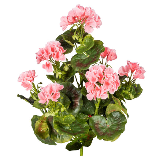Geranienbusch 40 cm rosa - UV-beständige Kunstpflanze für Garten und Balkon, 26 Blätter