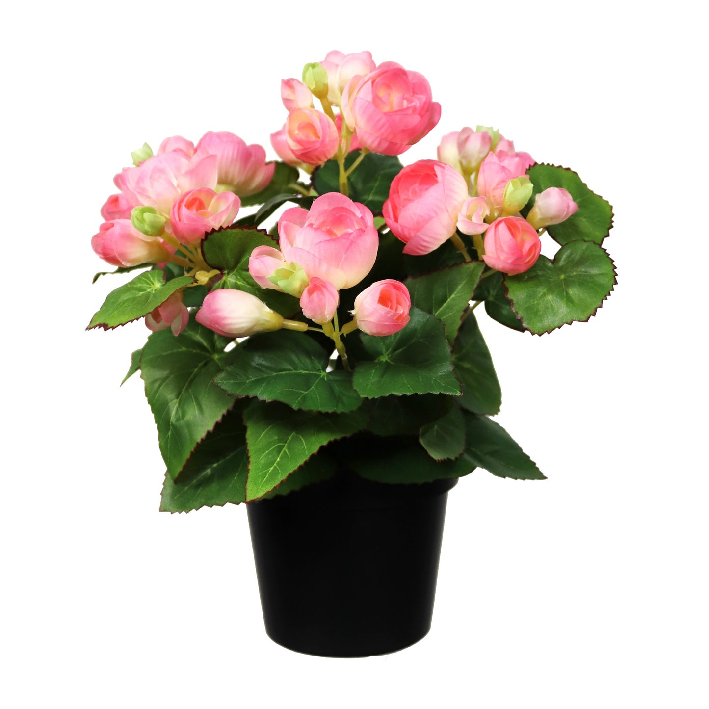 Künstlicher Begonienbusch 28 cm im schwarzen Kunsttopf - 4 Farben, top Dekoration