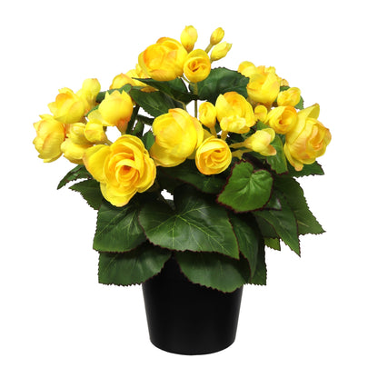 Künstlicher Begonienbusch 28 cm im schwarzen Kunsttopf - 4 Farben, top Dekoration