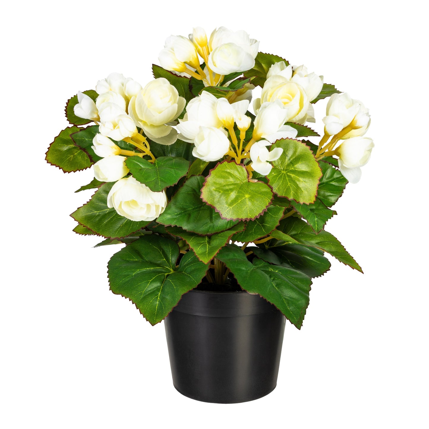 Künstlicher Begonienbusch 28 cm im schwarzen Kunsttopf - 4 Farben, top Dekoration
