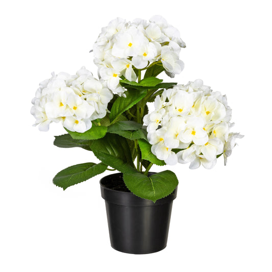 Künstlicher Hortensienbusch 32 cm im Topf - Dekorative Kunstblume in Blau, Rosa, Weiß