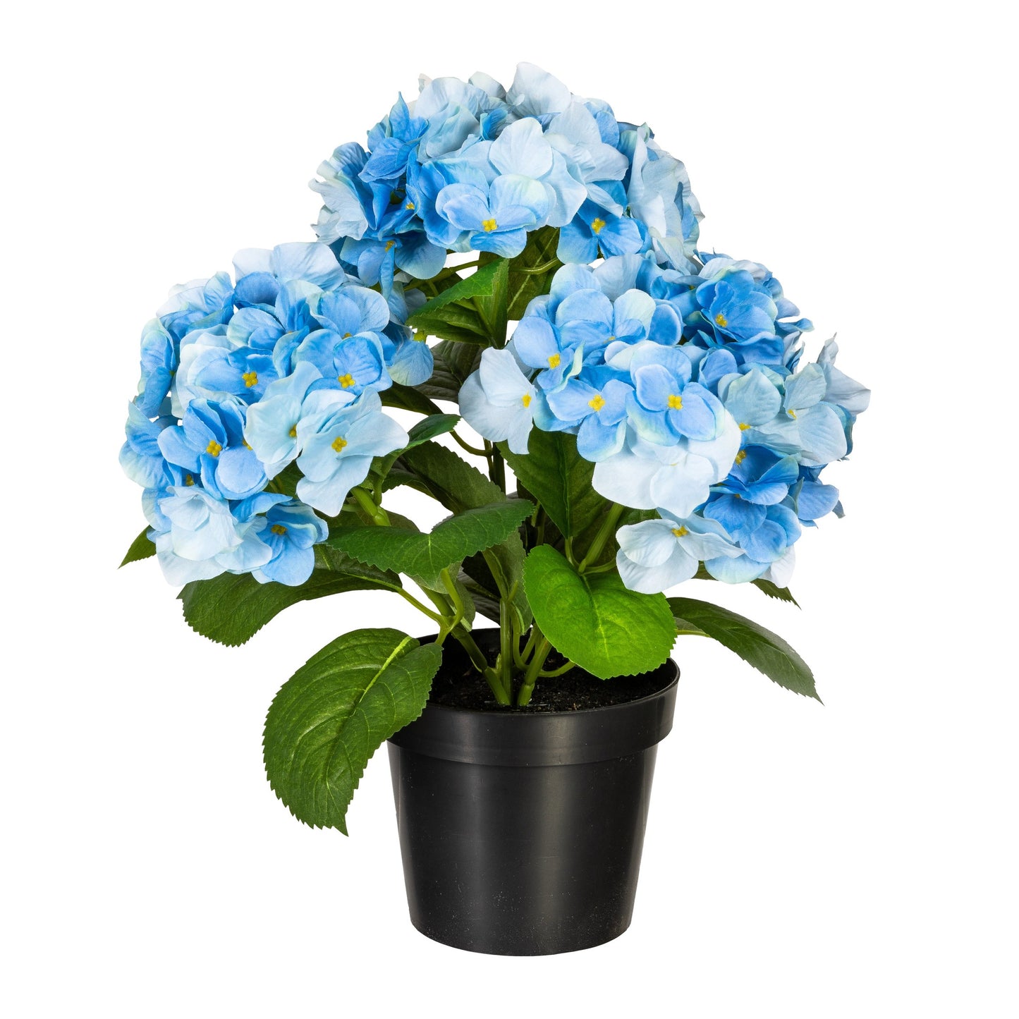 Künstlicher Hortensienbusch 32 cm im Topf - Dekorative Kunstblume in Blau, Rosa, Weiß