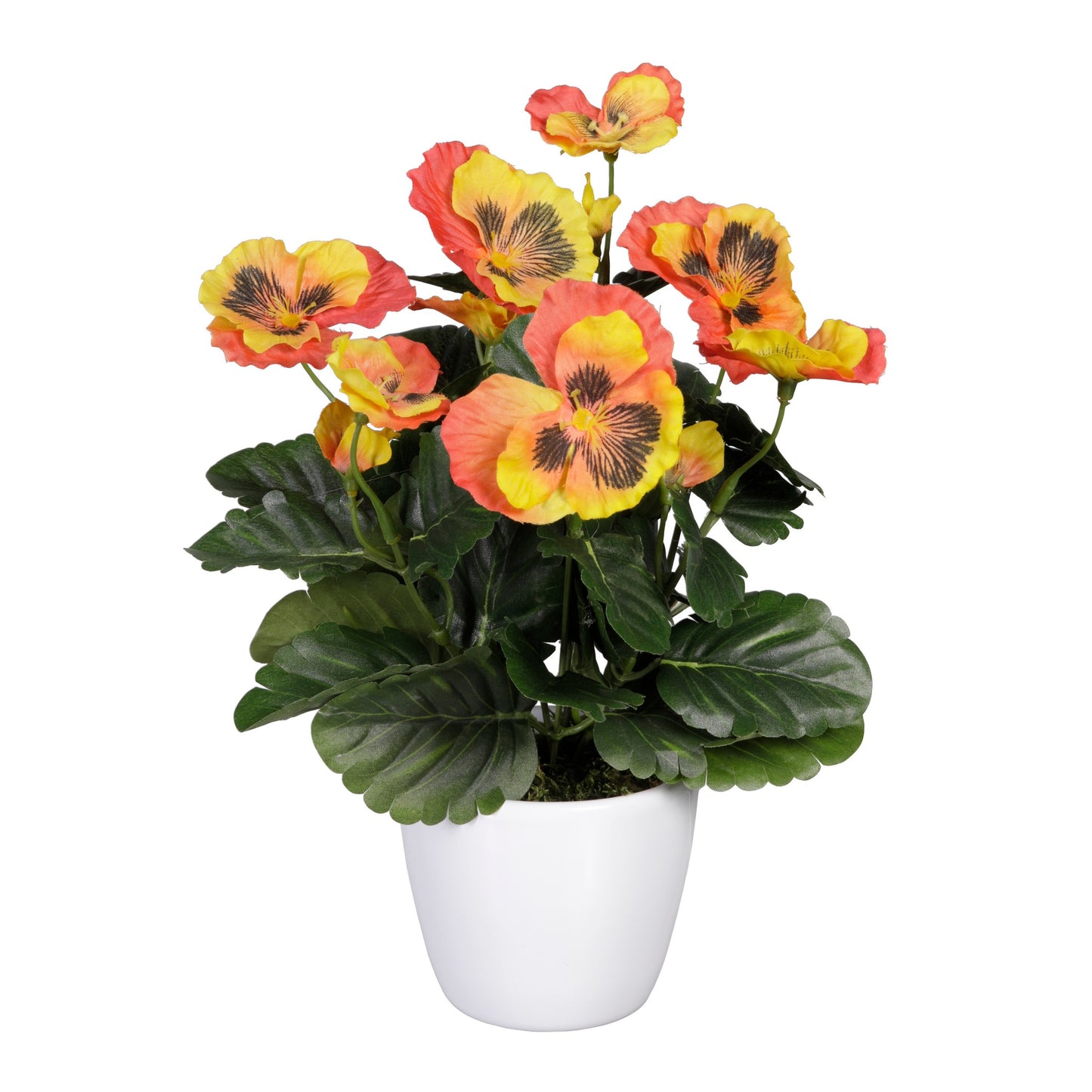 2er Set UV-beständige künstliche Stiefmütterchen im weißen Keramiktopf, bunt