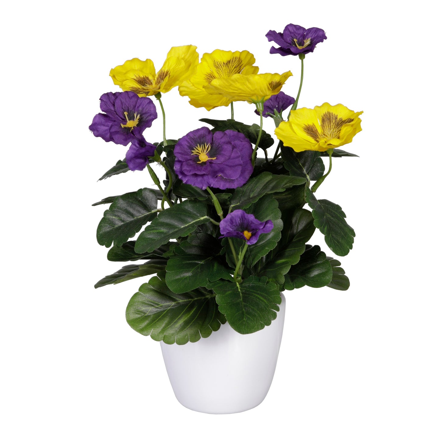 2er Set UV-beständige künstliche Stiefmütterchen im weißen Keramiktopf, bunt