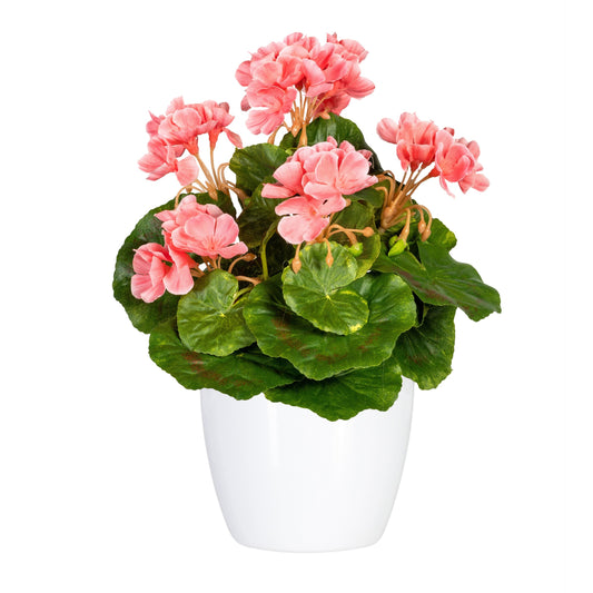 2er Set Kunstgeranie mit UV-Schutz im weißen Keramiktopf, Höhe 24 cm, rot/rosa