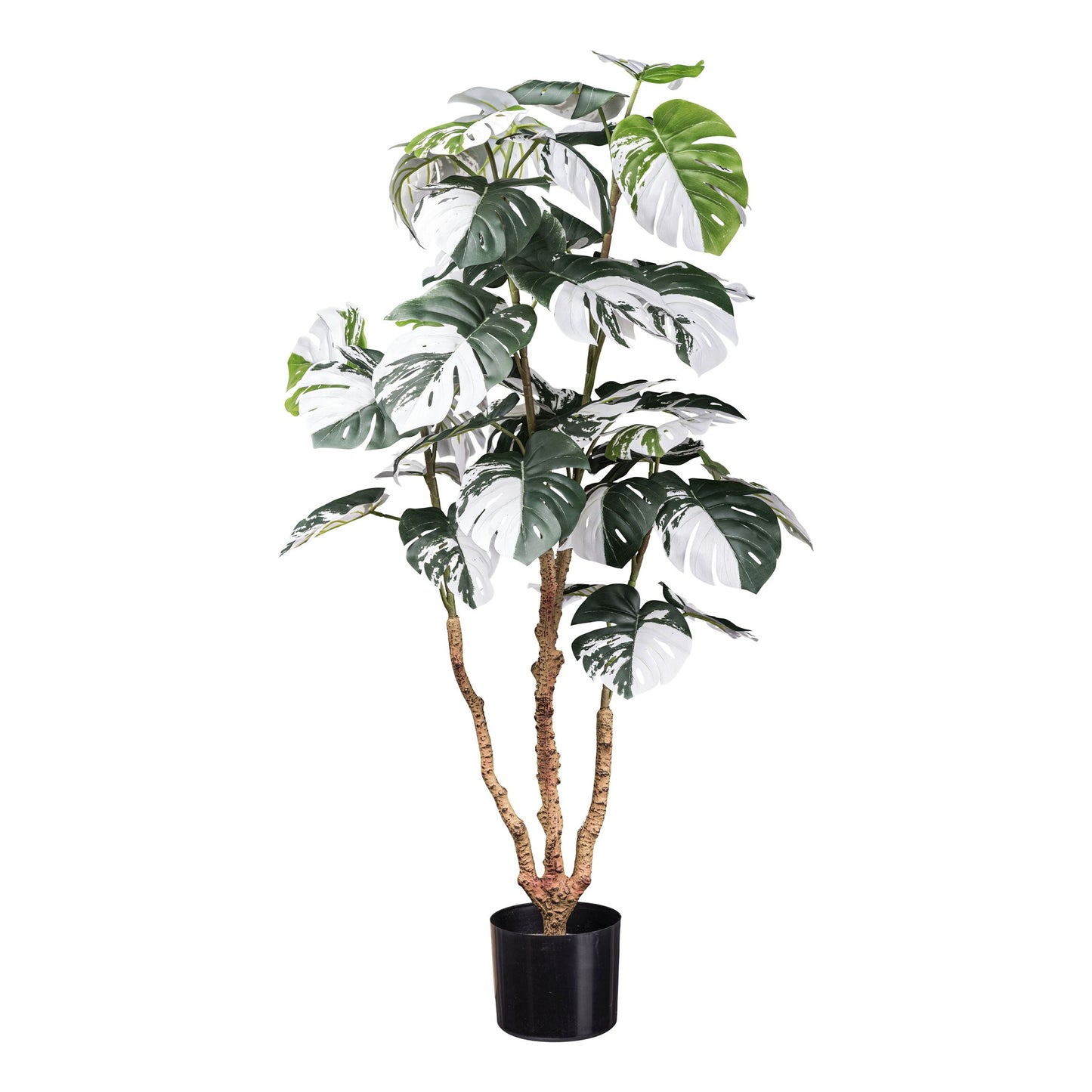 Monstera deliciosa Variegata 110 cm Kunstpflanze grün-weiß im schwarzen Topf 15,5x13 cm