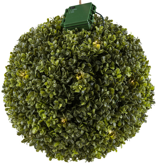 Buchsbaumkugel Ø30cm mit 25 LEDs, Timer, Batteriebox – UV-beständig für innen & außen