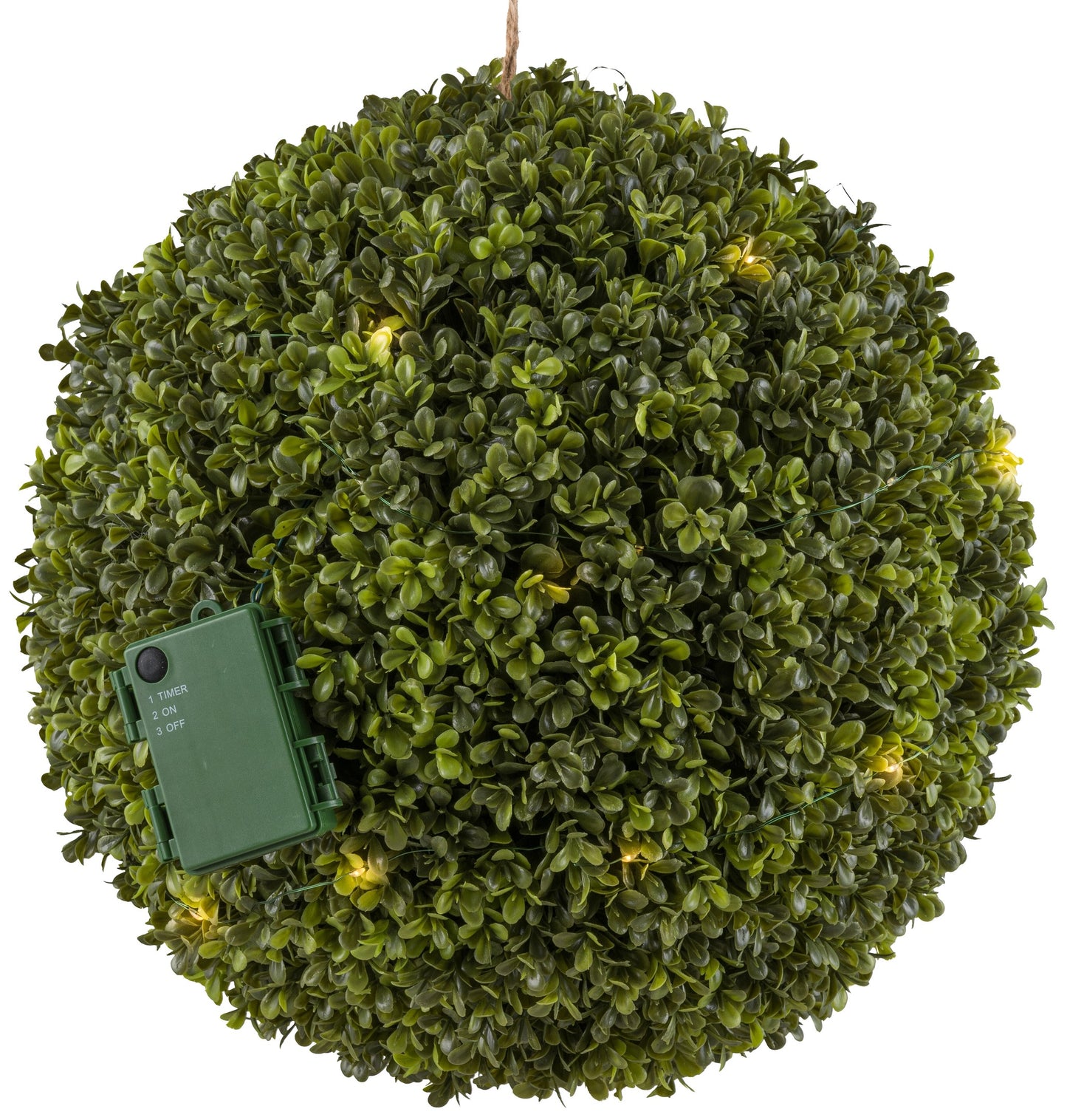 Buchsbaumkugel Ø 35 cm mit 35 LED, Batteriebox & 6h Timer, UV-beständig Deco-Pflanze