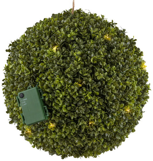 Buchsbaumkugel Ø 35 cm mit 35 LED, Batteriebox & 6h Timer, UV-beständig Deco-Pflanze