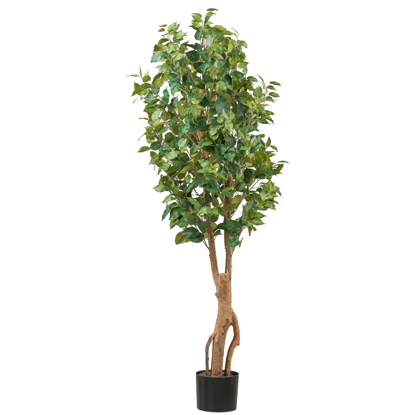 Ficus Benjamina Kunstpflanze 160 cm mit 1125 Blättern und Naturstamm im Topf 17x15 cm