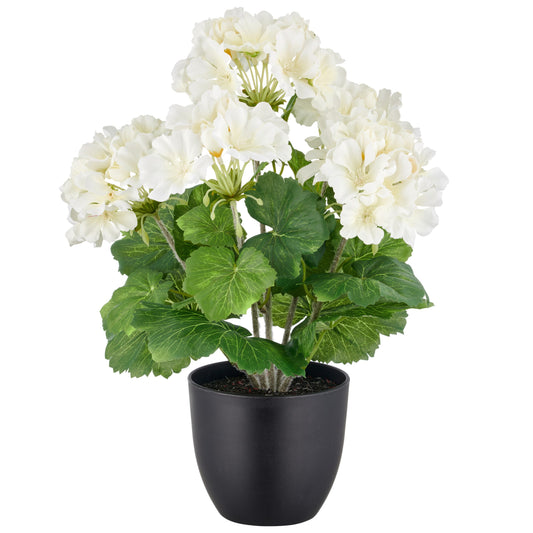 Geranienbusch weiß 36 cm im Kunststofftopf 11,5x10,5 cm UV-beständige Kunstpflanze für Garten und Innenbereich