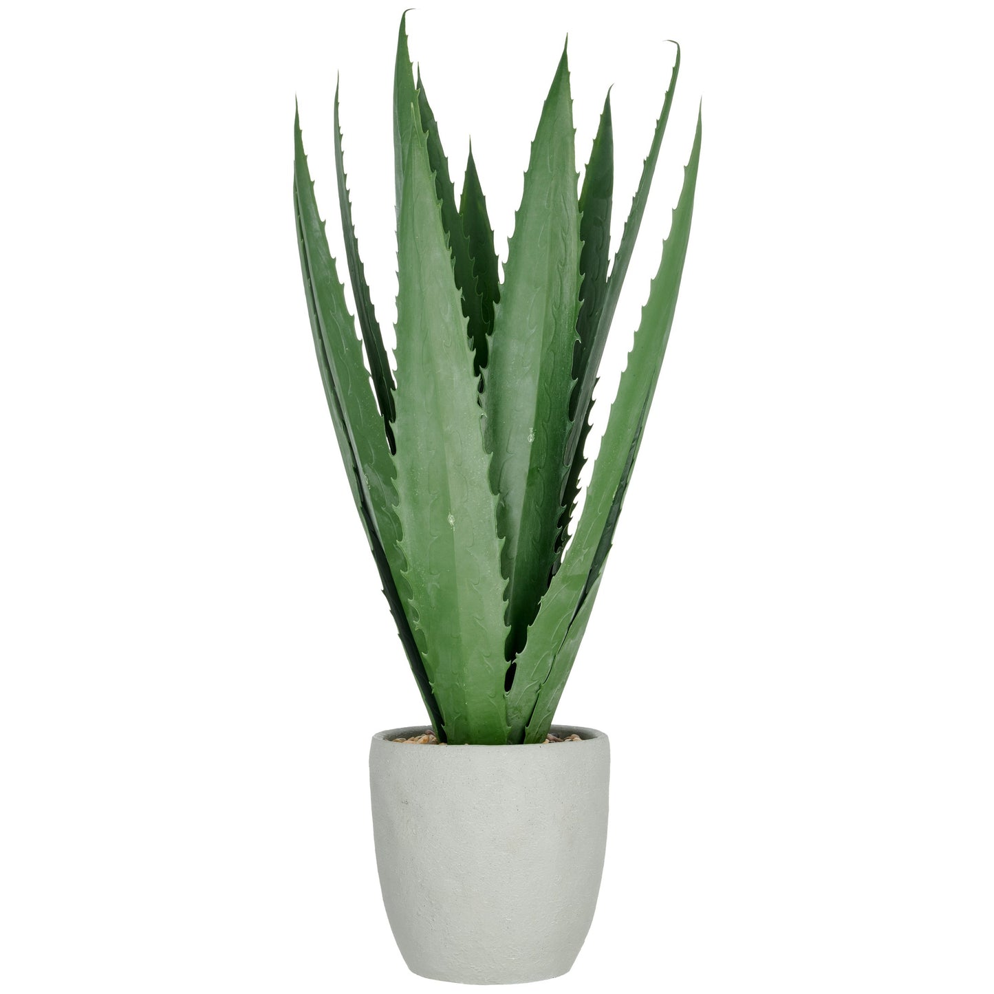 Agave Kunstpflanze 80 cm grün im grauen Zementtopf 20x20 cm mit Kies, UV-beständig