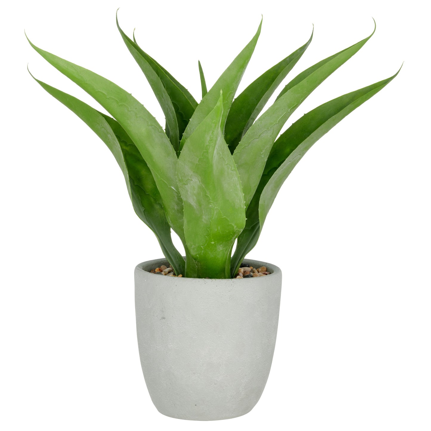 Künstliche Agave 55cm grün im grauen Zementtopf 20x20cm mit Kies UV-beständig Deko