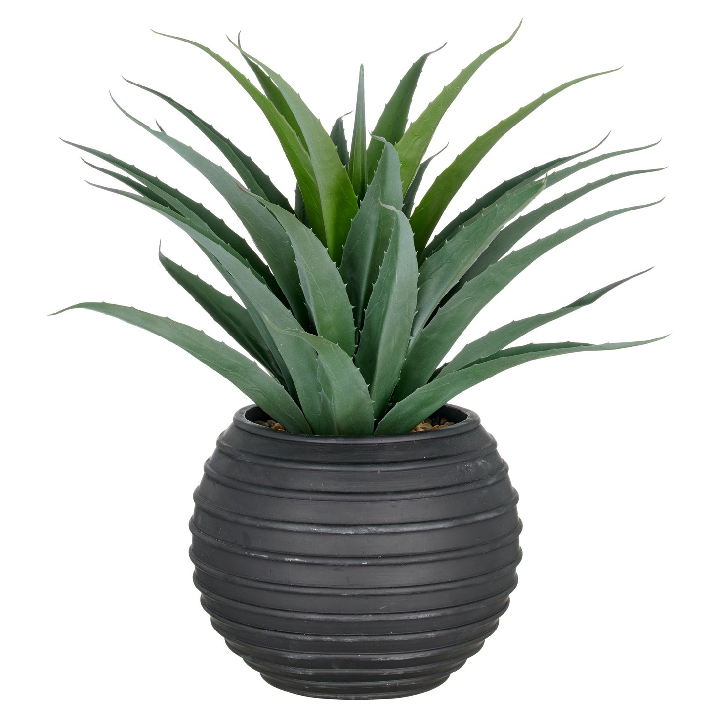 Künstliche Agave 75 cm grün im schwarzen Fiberclay-Topf 33x26 cm mit Kies UV-beständig