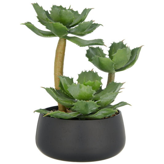 Echeveria Kunstpflanze 28 cm grün in schwarzer Kunststoffschale 17x8 cm mit Kiesercocode