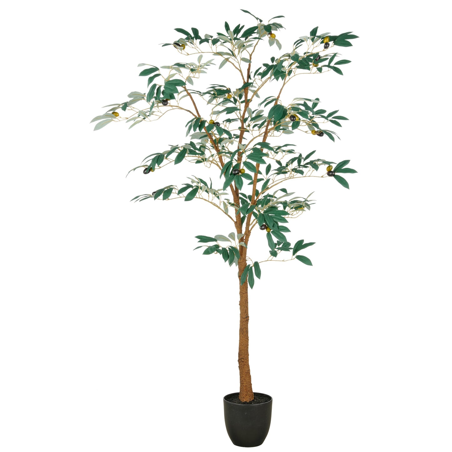 Künstlicher Olivenbaum 160 cm mit 570 Blättern, grün, UV-beständig im Kunststofftopf 16x15 cm