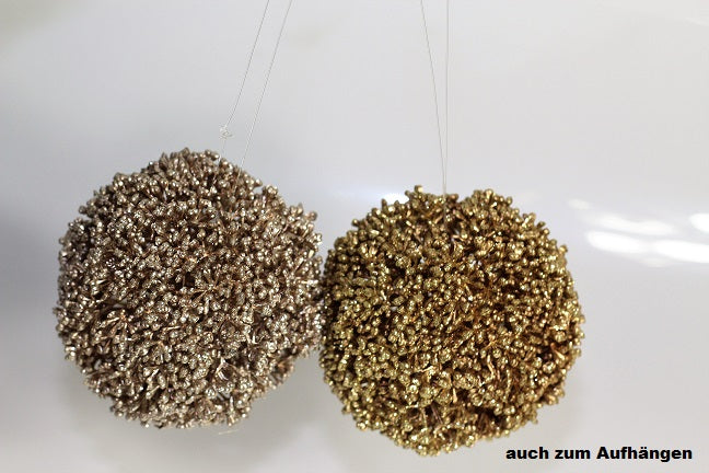 Weihnachtliche Beerenkugel im 2er Set 9 cm goldene Deko für Christbaum und Wohnung