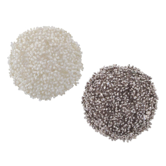 Weihnachtsbeerenkugel 2er Set in Silber-Creme, 9 cm Sie Decoration für Christbaum