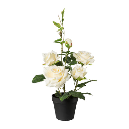 Künstlicher Rosenbusch 48 cm Pflegeleicht in Creme & Rosa im schwarzen Topf