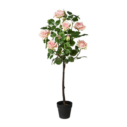 Künstlicher Rosenstamm 95 cm im Topf – Realistische Blüten in Creme und Rosa