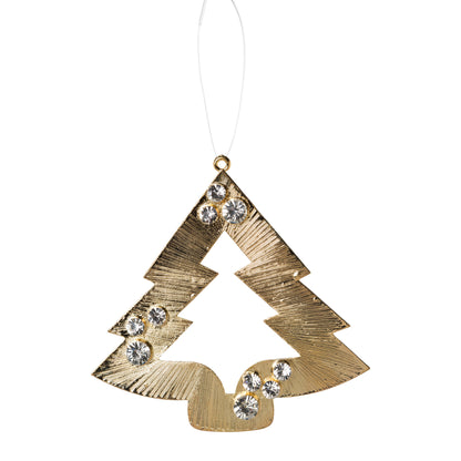 4er Set Metallanhänger Tannenbaum 10 cm in Gold oder Silber mit Dekodiamanten