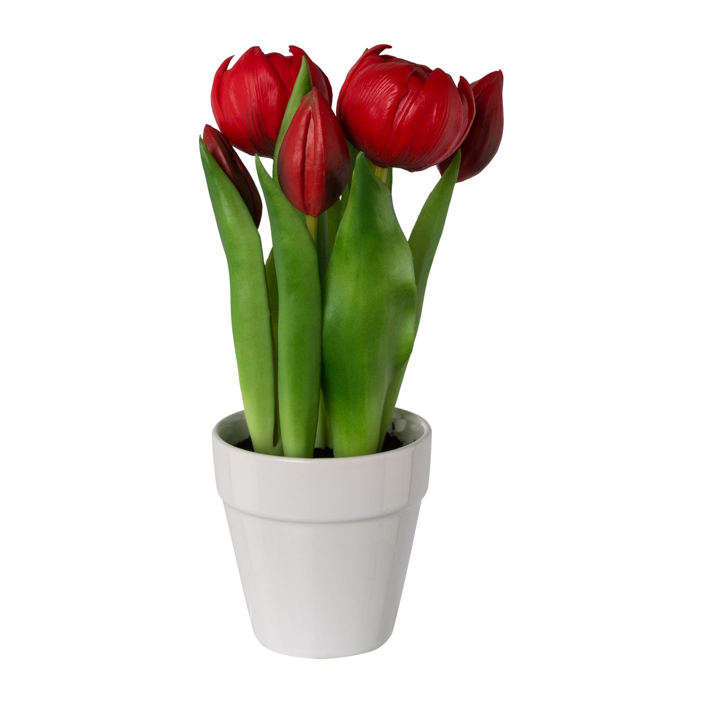 Künstliche gefüllte Tulpen 26 cm im weißen Keramiktopf – Farbenfroh und langlebig
