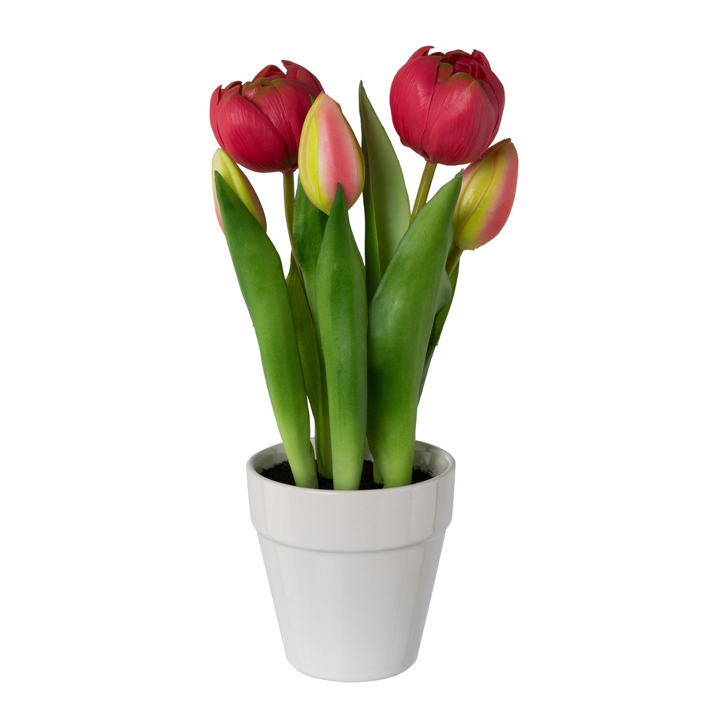 Künstliche gefüllte Tulpen 26 cm im weißen Keramiktopf – Farbenfroh und langlebig