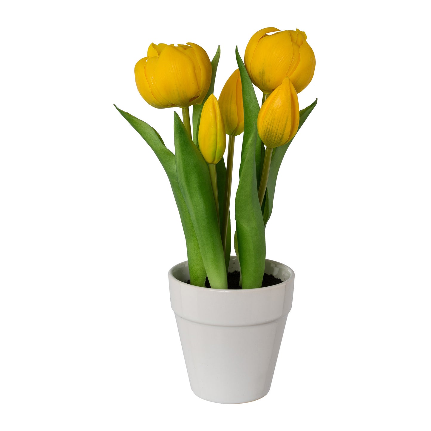 Künstliche gefüllte Tulpen 26 cm im weißen Keramiktopf – Farbenfroh und langlebig