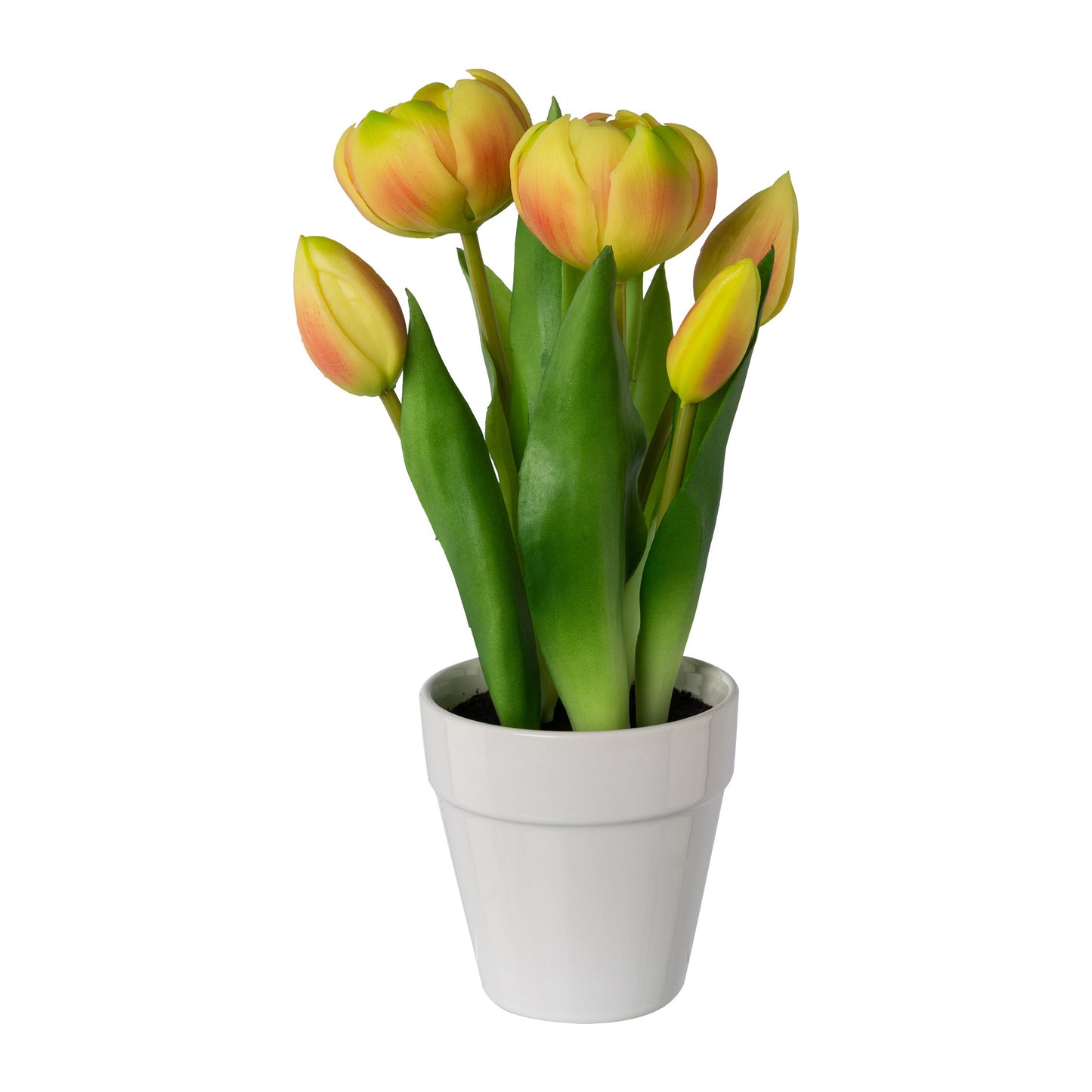 Künstliche gefüllte Tulpen 26 cm im weißen Keramiktopf – Farbenfroh und langlebig