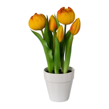 Künstliche gefüllte Tulpen 26 cm im weißen Keramiktopf – Farbenfroh und langlebig