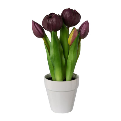 Künstliche gefüllte Tulpen 26 cm im weißen Keramiktopf – Farbenfroh und langlebig