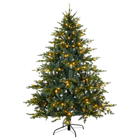 Künstliche Blaufichte Weihnachtsbaum 150cm mit 180 LEDs outdoor Stecker schwer entflammbar