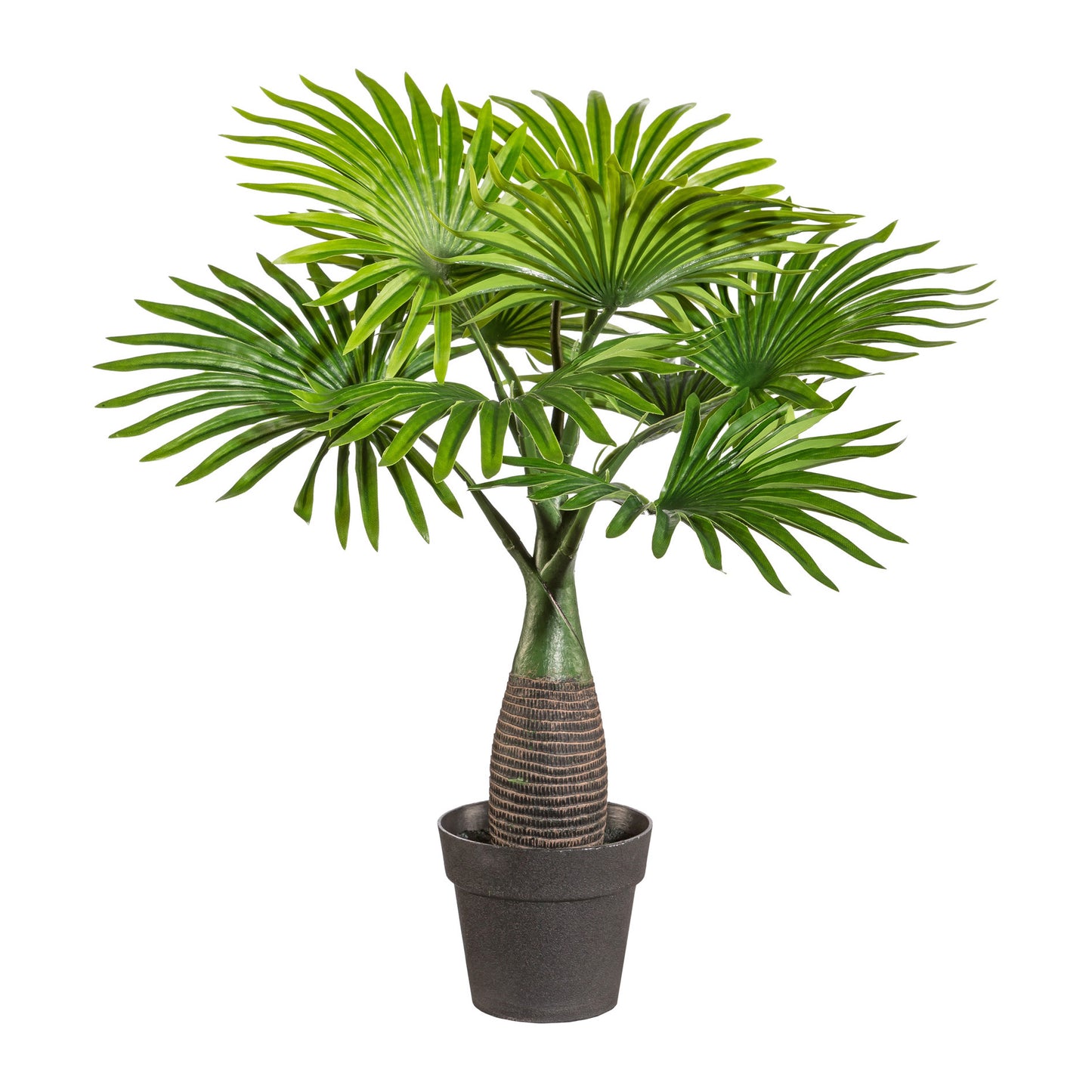Mini-Fächerpalme Kunstpflanze 45 cm mit 9 Blättern im Kunststofftopf für dekorative Akzente