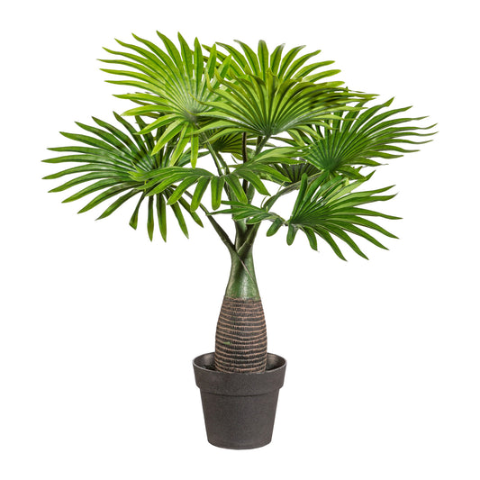 Mini-Fächerpalme Kunstpflanze 45 cm mit 9 Blättern im Kunststofftopf für dekorative Akzente