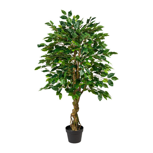 Ficus Benjamini Kunstpflanze 125 cm grün im schwarzen Topf 17x14 cm ideal für Ihr Zuhause